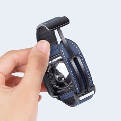 適用iwatch蘋果手錶錶帶Apple Watch硅膠瘋馬皮摺疊磁吸扣手錶帶