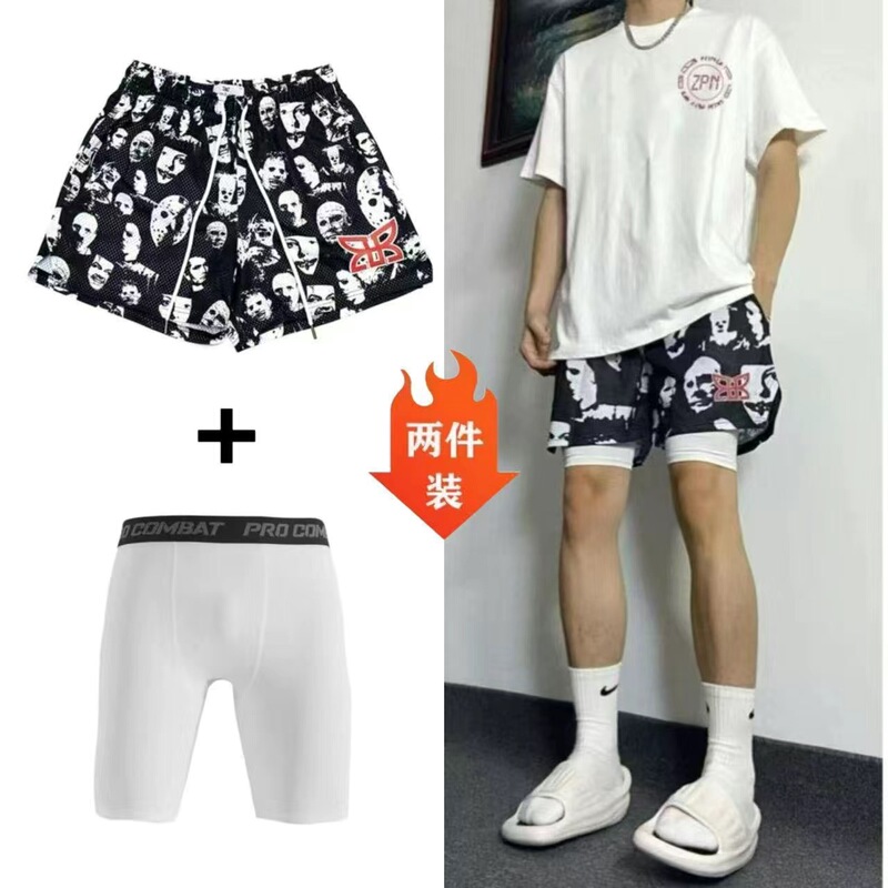 American-Style Lined Knee-Length Basketball Mesh Sports Shorts Quick-Dry Breathable Fitness Big Kids Basketball Shorts Summer