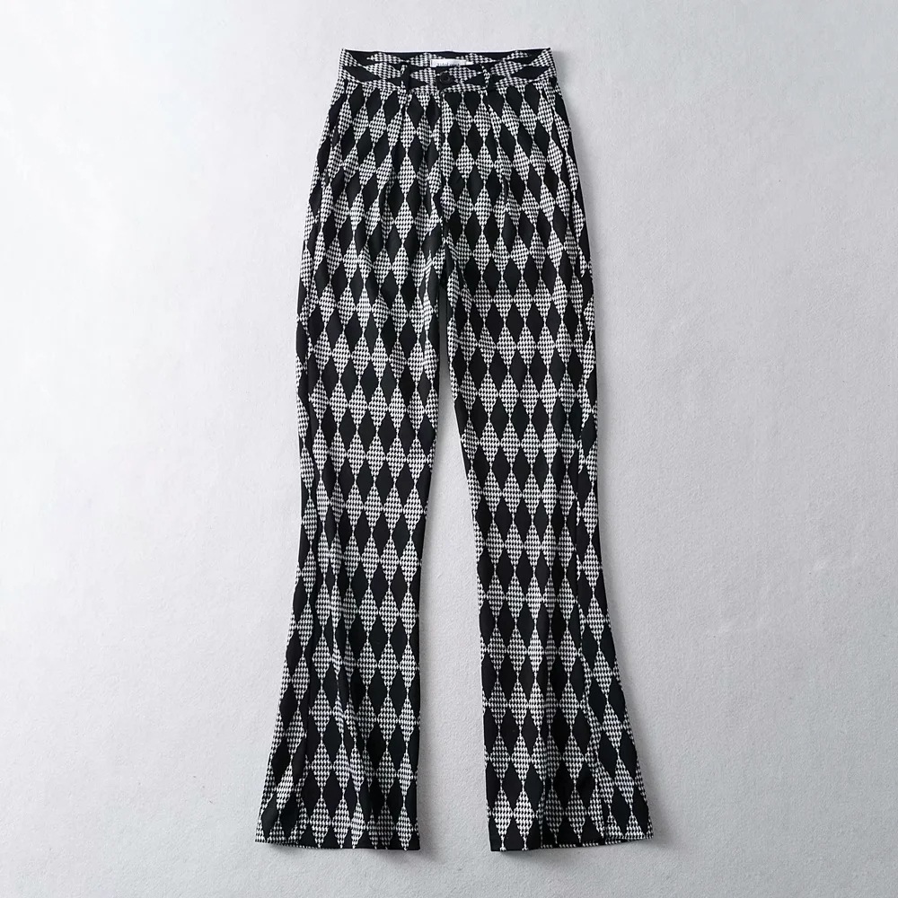 high waist diamond lattice trousers NSAC36487