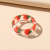 Cute fruit amusing transparent sticker, resin, ring, fashionable strawberry, Korean style