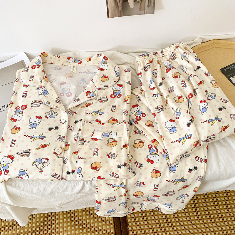 Plus Size Plus Size Fat mm 120kg Cute Cartoon Student Ins Autum Long-Sleeved Pants 100kg Home Pajamas