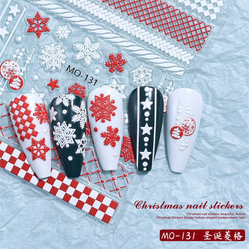Nuevo Alivio de Navidad pegatinas de uñas árbol de Navidad copo de nieve Santa Claus impermeable pegatinas de uñas tridimensionales con adhesivo