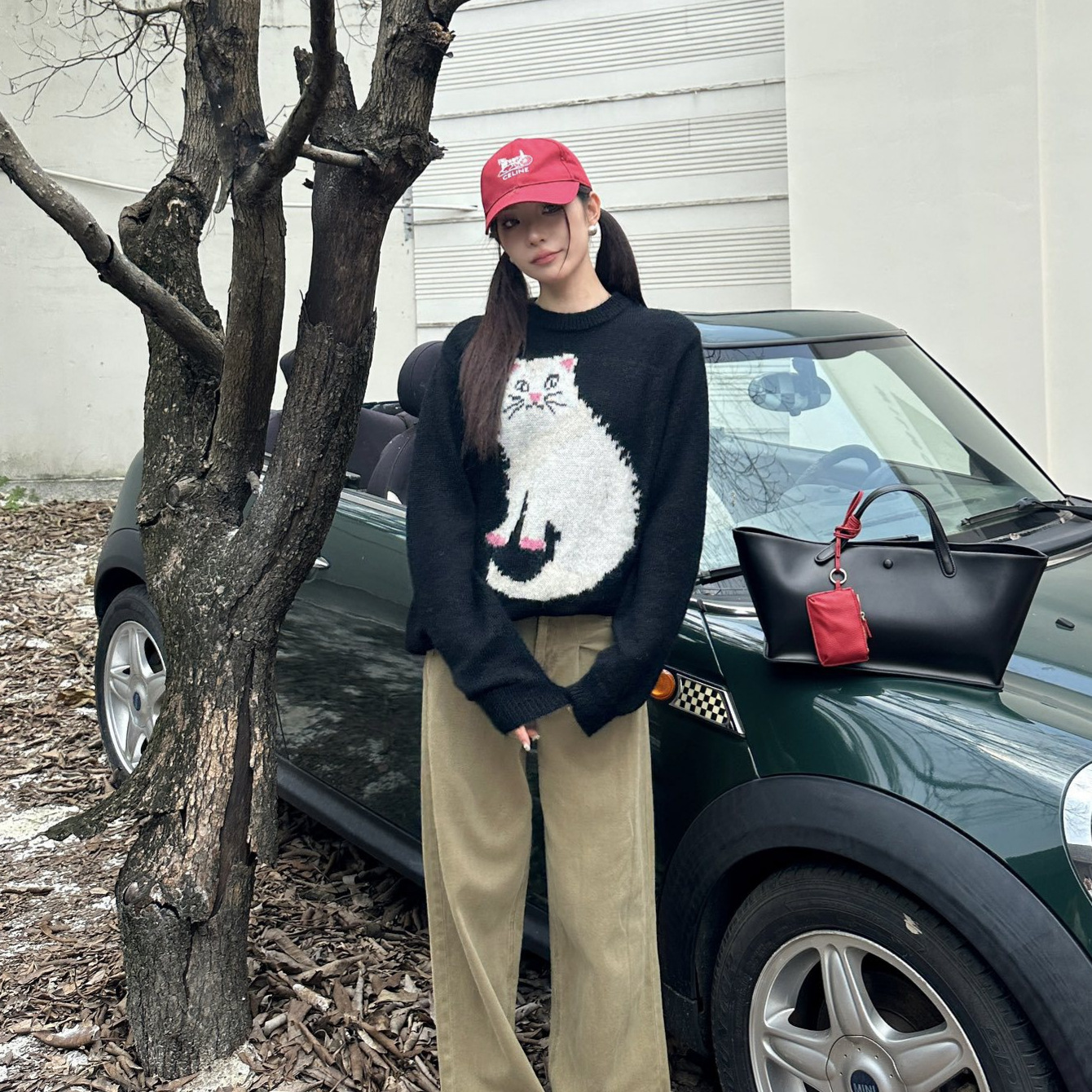 (2개) NANYOU 스트레이트 배치 MA 가족 2024 가을과 겨울 유행 고양이 자카드 풀오버 크루 넥 모헤어 니트 스웨터 여성