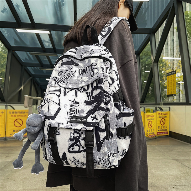 Graffiti Male College Students Large Capacity Senior high school Junior High School Students Trendy Brand Harajuku Style Trendy Backpack Backpack Female Ins Cool
