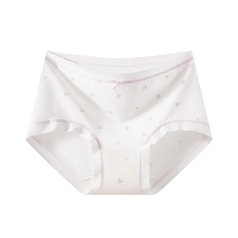 Waffle calzoncillos para mujer, entrepierna inferior de seda de morera, entrepierna antibacteriana, transpirable, niña linda, calzoncillos florales para mujer