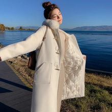 羽绒内胆毛呢外套女2024长款秋冬季新款中长款小个子加厚呢子大衣