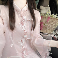 ピンクとピンクの桃色の新しい中国風刺繍入り早春ジャケット女性用2025初秋新作レディーストップス+スカート