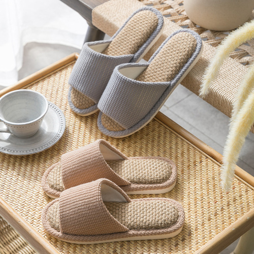 Cotton and linen slippers for women summer home fabric linen indoor home couple anti-slip four seasons spring and autumn soft bottom floor