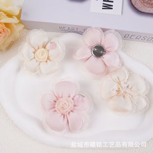 Spring handmade double-layer round five-petal diy accessories cotton flower clothing accessories shoes flower cover yarn round five-petal