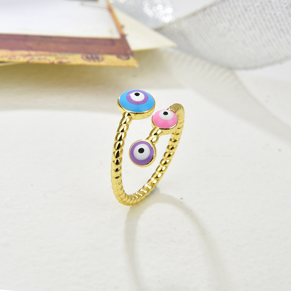 Copper Material Fashion Devil's Eye Copper Enamel Plating Open Ring 1 Piece