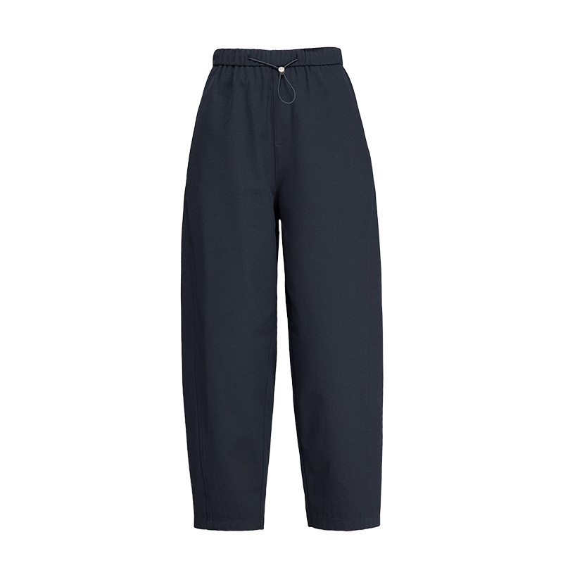 鑫閣チベット青カジュアルパンツ女2024新作夏の白いひもがカジュアルな9分のおばあさんのズボンの風船のズボンを緩めます。