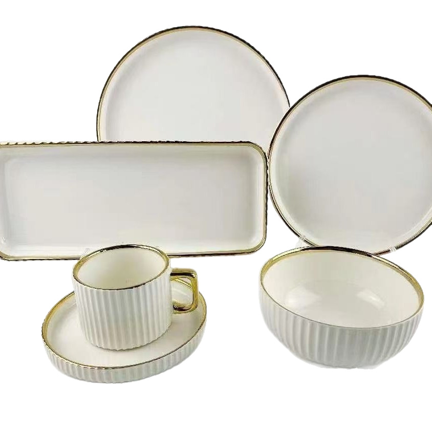 Ceramic Tableware Set 32-piece, creative dinnerware with gold rim — coffee cups 300 ml