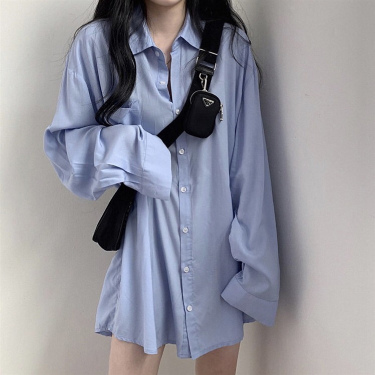 Hong Kong style thin casual shirt coat 2024 new summer draping mid-length long sleeve top loose shirt for women