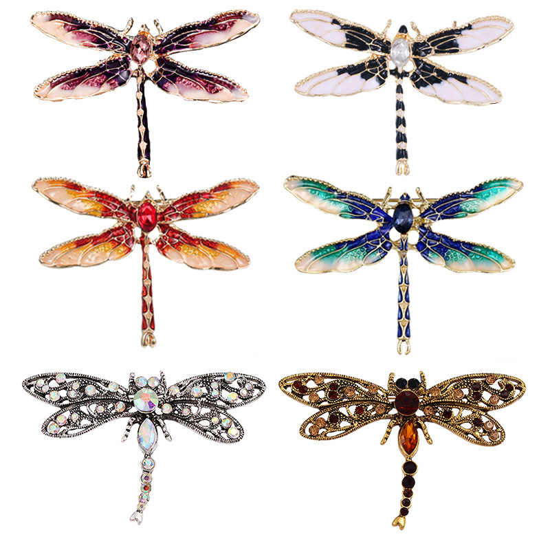 Hochwertiges, diamantbesetztes Libellen-Set im europäischen und amerikanischen Stil, Vintage-Tierbrosche aus Legierung für Damenbekleidung_voghion.com