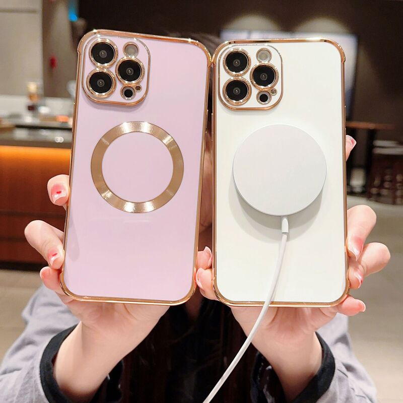 High Quality Suitable for Iphone17Promax Magnetic Case Apple 16P Pure Color Electroplated Mobile Phone Case 15 Protective Cover X