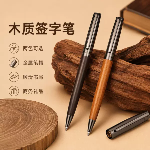 Foreign trade metal wood grain signature pen, natural wood color ballpoint pen, gel pen, business gift, advertising pen, can be printed with logo and box