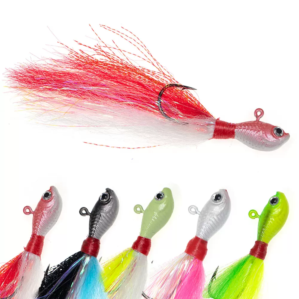 跨境新品仿鹿毛铅头钩路亚饵10-28g远投防挂底铅头鱼海钓仿真鱼饵