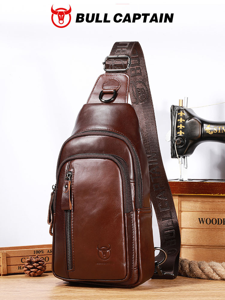 Capitán NIU hombres de cuero hombro crossbody pecho bolsa primera capa de piel de vaca moda multi-funcional deportes casual pecho bolsa