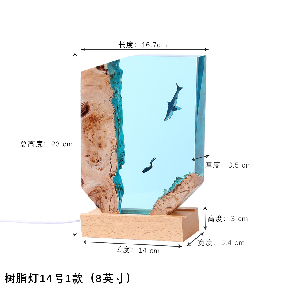 Ocean Cave Diver Home Desktop Decoration Creative Art Lamp Holder Solid Wood Resin Nightlight Gift Jewelry