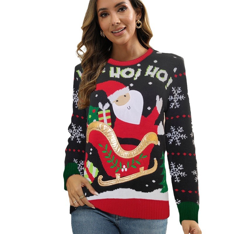 European and American autumn and winter new Santa Claus jacquard sweater Amazon cross-border Christmas embroidered pullover round neck sweater