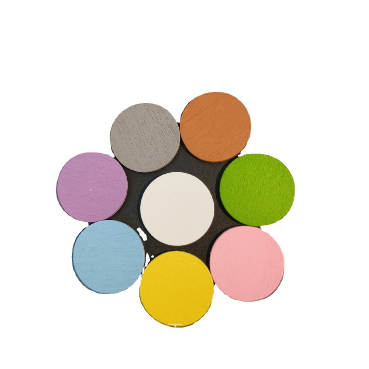Creativo pintado de madera pequeñas piezas redondas ocho colores decorativos piezas de madera jardín de infantes educación temprana reconocimiento de color bloques de construcción