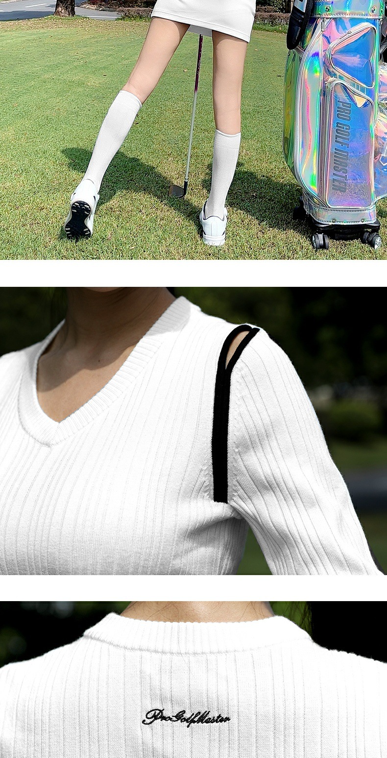 Áo len nữ chơi golf PGM cổ tim đào mùa thu đông ấm áp — YF754 [váy len ấm/thiết kế rỗng/viền và giảm béo] áo len trắng chi tiết 7