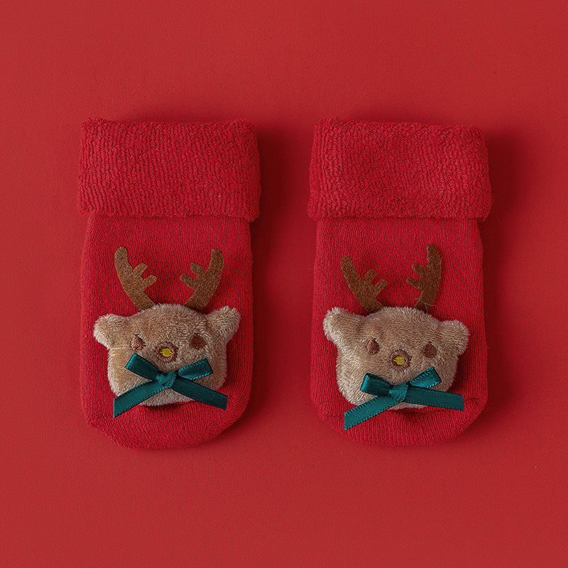 Hombres y mujeres recién nacidos, bebés, niños pequeños, una clase de algodón peinado, otoño e invierno, más calcetines rojos cálidos y gruesos de terciopelo