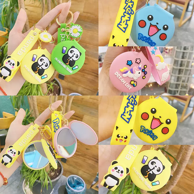 热销卡通可爱便携小镜子硅胶镜折叠化妆镜可爱挂件镜子便捷迷你镜