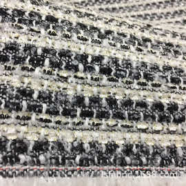 粗纺 小香风外套布料 黑白金丝编织 男女装大衣衬衫面料 批发
