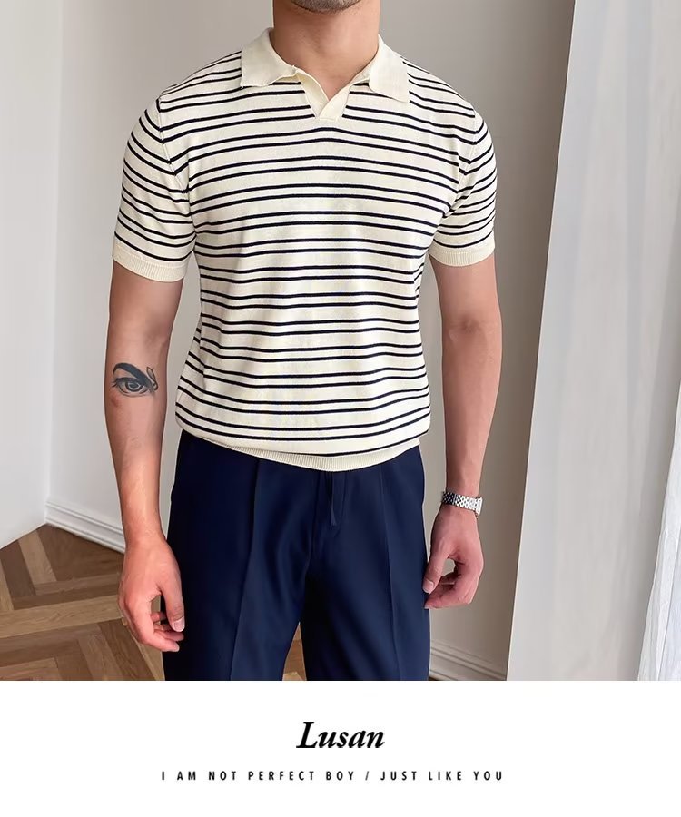 245g Weight Short Sleeve Sleeve Length Regular Sleeve Sleeve Type Polyester Fabric Type Regular Top Length Casual Occasion Turndown Neckline Slim Fit Type Stripe Pattern Summer, Spring Season Men's Gender Classic Style Style 3XL, M Size Wholesale Men's Polyester Classic Style Stripe Short Sleeve Men's T-shirt 4