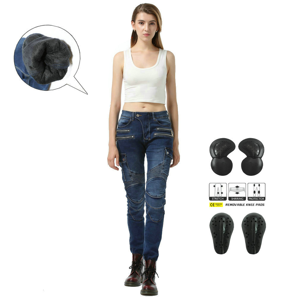 LOONG BIKER invierno fleece-forrado pantalones vaqueros de Caballero de la motocicleta de ocio de carreras de motos pantalones anti-caída