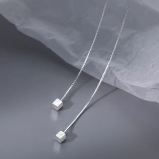 Square line s999 sterling silver earrings square earring female niche design light luxury high-end earrings new explosive earrings
