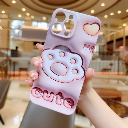 Simple and cute three-dimensional pink cat claw love mobile phone case suitable for iPhone 15pm high-end Apple protection case