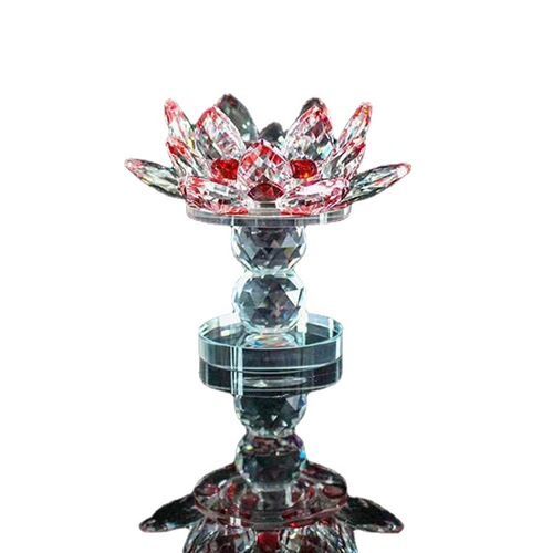 厂家批发高脚水晶莲花烛台酥油灯座水晶莲花摆件两个球莲花蜡烛台