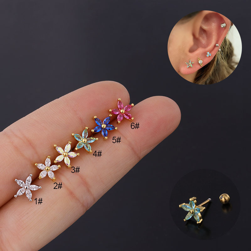 Ear Cartilage Rings & Studs Simple Style Flower Copper Plating Artificial Gemstones display picture 1