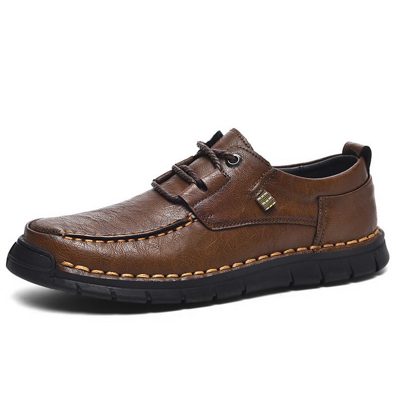 Zapatos de cuero transfronterizos para hombres otoño y invierno nuevos zapatos casuales de un pie para hombres con suela suave antideslizante de mediana edad zapatos de hombre de tamaño grande zapatos de papá