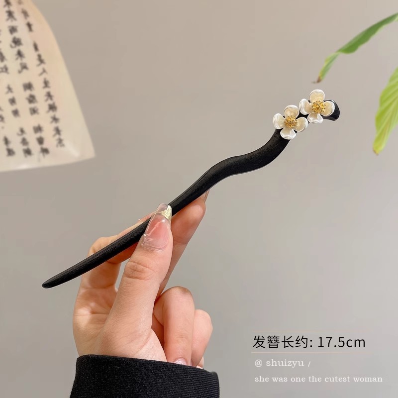 天然黑檀木发簪女清冷感发饰玉兰花步摇簪子古风旗袍头饰日常盘发|undefined