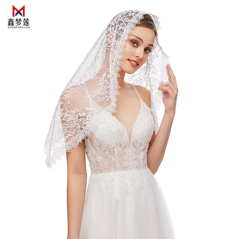 Bride Lace Edge Headpiece Muslim Long Scarf Shawl Single Layer Face Veil Amazon Cross-border Supply