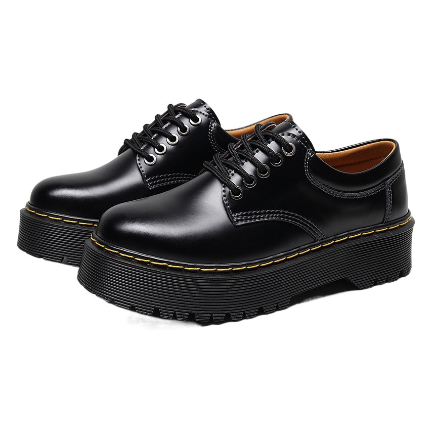 8053 Platform 5-hole Punk Martin Shoes Women's Low-top Genuine Leather British Round Toe Casual Student's Platform Bottom Short Boots