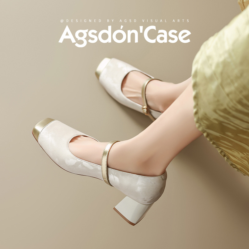 Augu Shi Dengxin zapatos chinos de tacón alto para mujeres 2026 nuevos zapatos de verano de talón grueso con falda zapatos marizhen