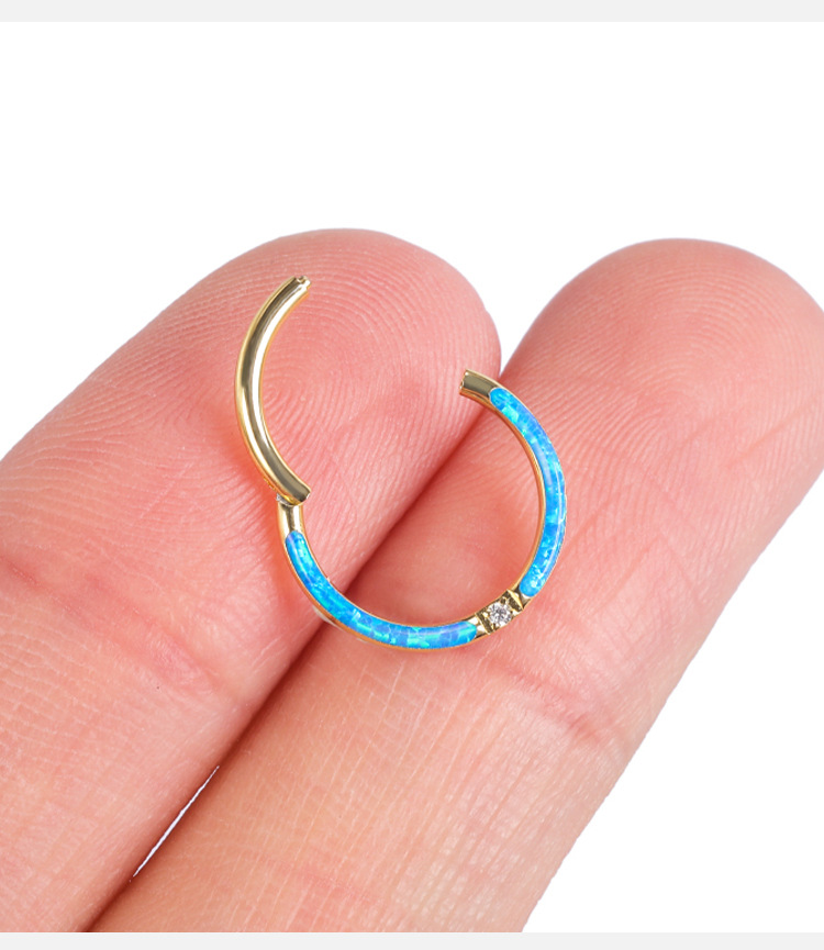 Personalized Titanium Steel Opal Lip Ring Horseshoe Nose Septum Ear Bone Piercing Jewelry Gold detail image 10