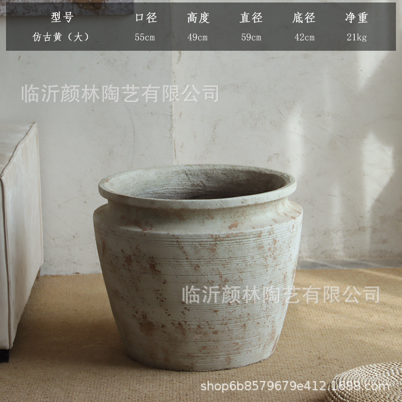 Retro jardín balcón plantación de árboles gran maceta de cemento de gran calibre maceta de flores centro comercial hotel decoración verde a gran escala