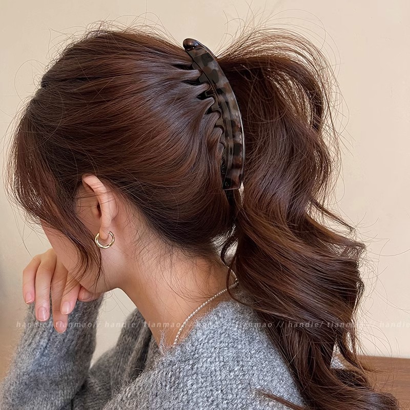 レトロなヒョウ柄バナナヘアクリップ、女性用ポニーテールツイストクリップ、上品な後頭部ボリュームアップクリップ、ヘアアクセサリー、エキゾチックスタイル|undefined