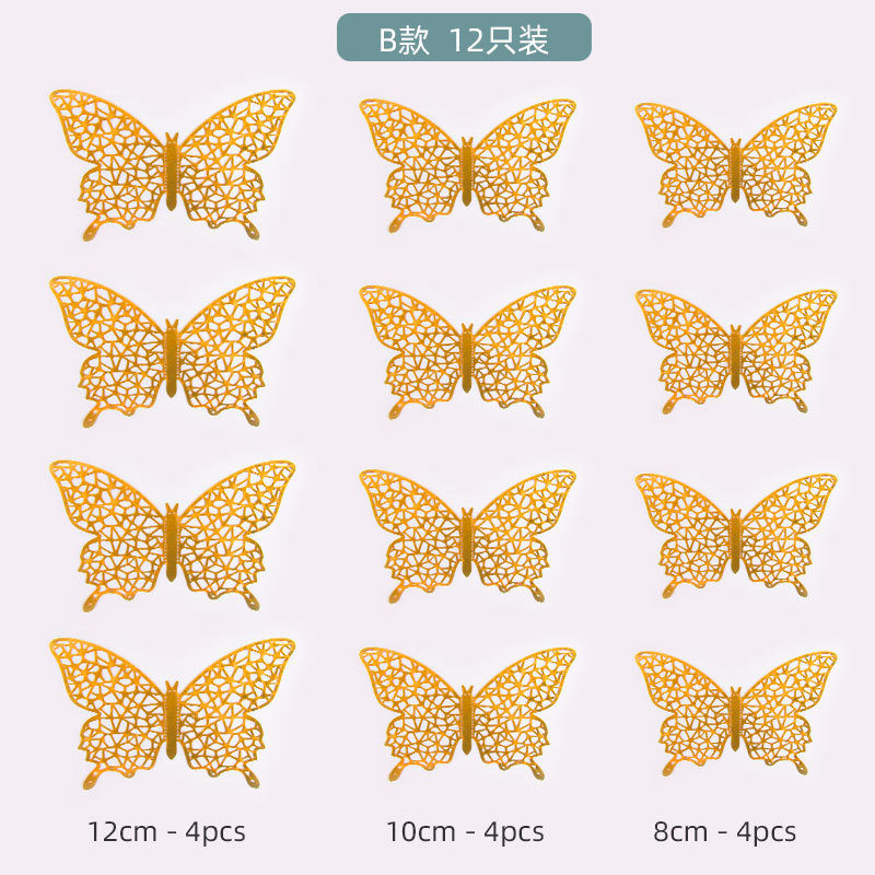 Manufacturer Wholesale 3D Stereo Home Background Wallpaper Metal Texture Hollow Gold Butterfly Decorative Wall Stickers_voghion.com