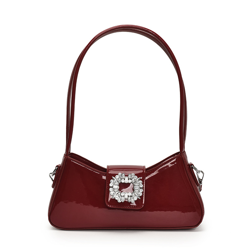 Bolso de axila de textura de alta calidad 2025 nuevo bolso de mujer bolso de hombro con diamantes de estilo occidental bolso de mensajero brillante de charol