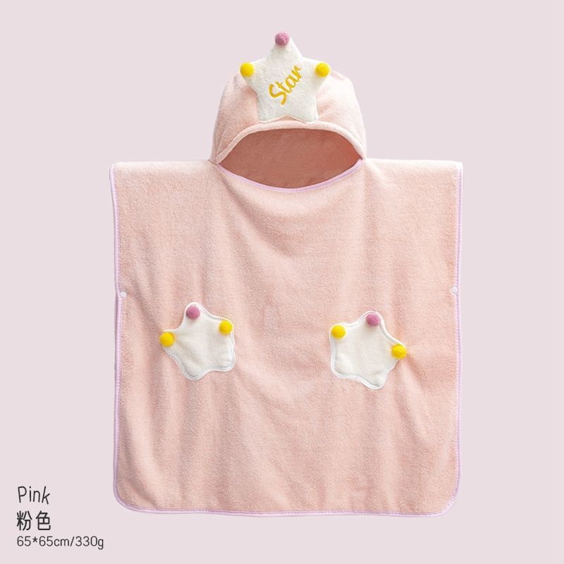 Children's Bath Towel Cape Hooded Baby Bath Towel Wearable Thickened Water-Absorbent Lint-Free Newborn Bathrobe