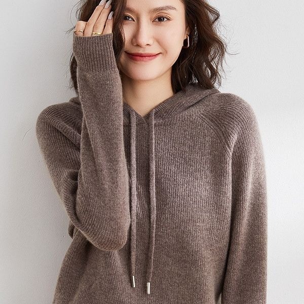 Cross-Border 2025 Autumn and Winter New Knitted Sweater Hooded Sweater Women's Drawstring Hoodie Loose Pullover Thickened Sweater Versatile