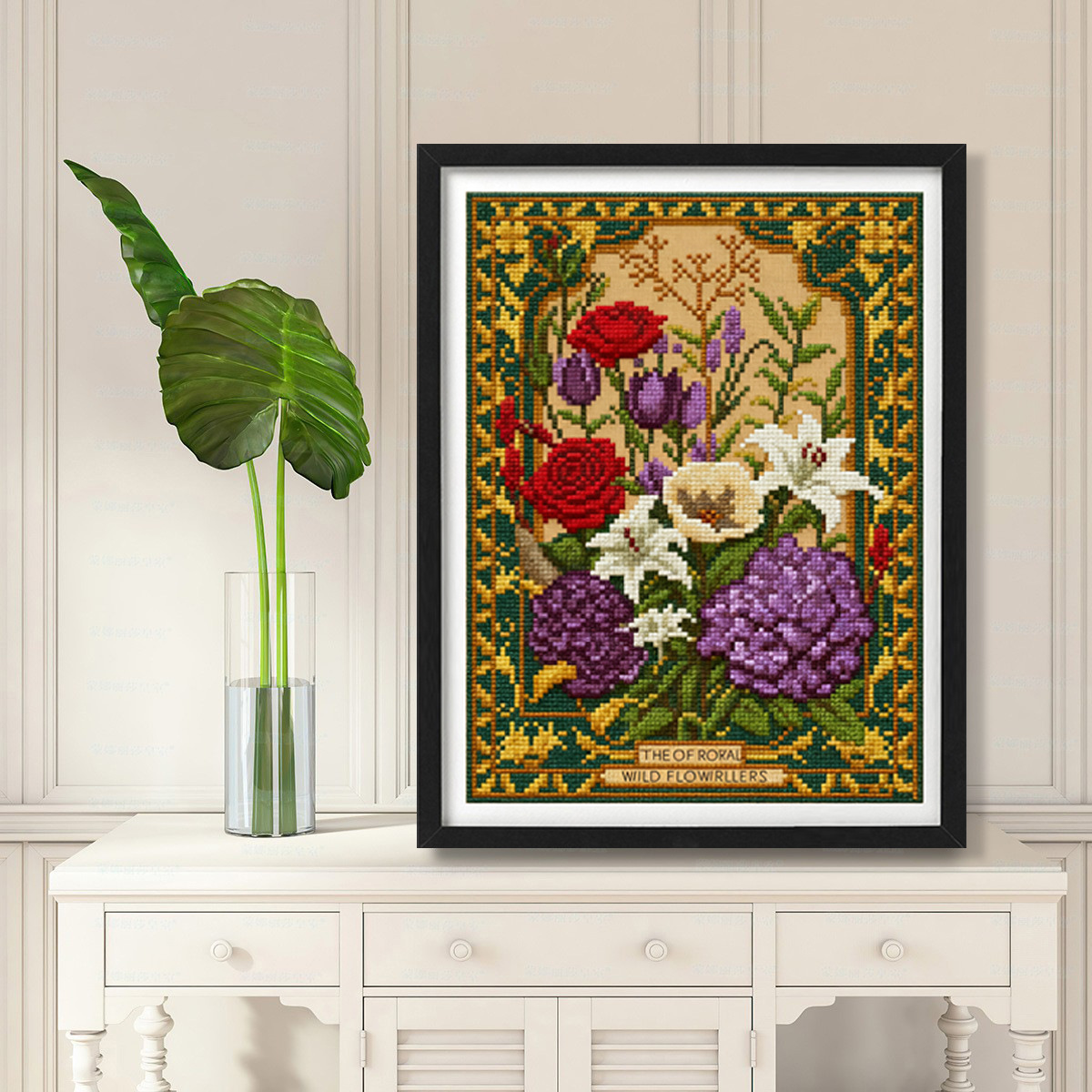 Nuevas flores transfronterizas flores retro retro flores retro plantas bordadas pinturas decorativas de la sala de estar image 1