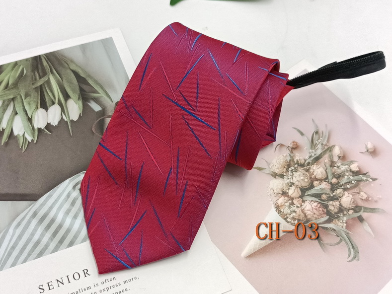 Men's Red Zipper Tie Easy to Pull Free Groom Best Man Business Casual Tie Striped Yarn-dyed 8cm