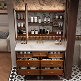 Умывальник в китайском и французском стиле, американский ретро-стиль, шкаф для ванной комнаты, комбинированный умывальник для ванной комнаты, каменная пластина, встроенная раковина с горячей изогнутой поверхностью